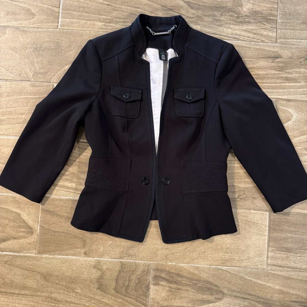 White House Black Market Black Blazer, lined, size4, 3/4 sleeves